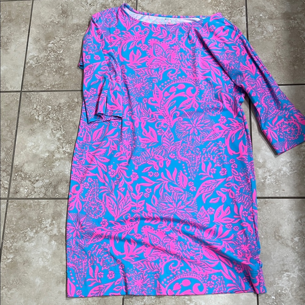 Lilly Pulitzer Vibrant Pink and Blue Long Sleeve Dress